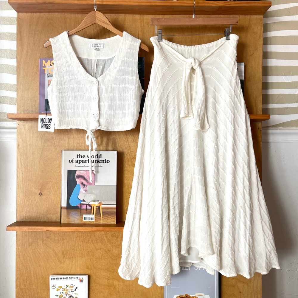 Two pc vintage 90s gauzy rayon/cotton skirt and crop top set, Medium